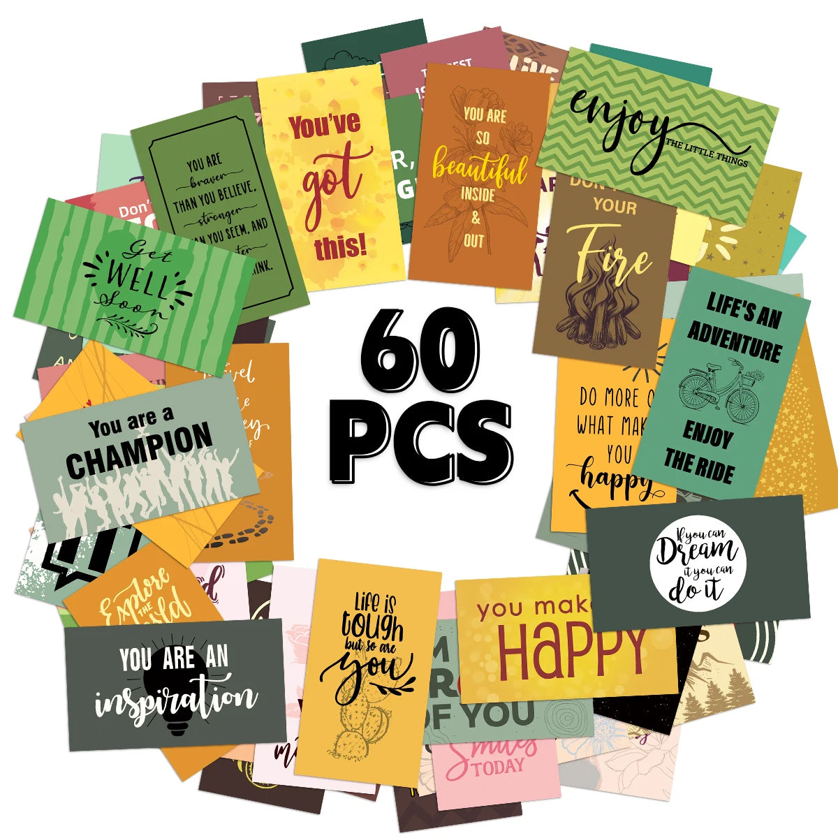 60pcs Uplifting Motivational Quote Cards