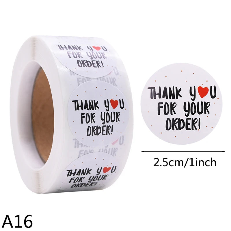 500pcs/Roll 2.5cm Thank You Stickers