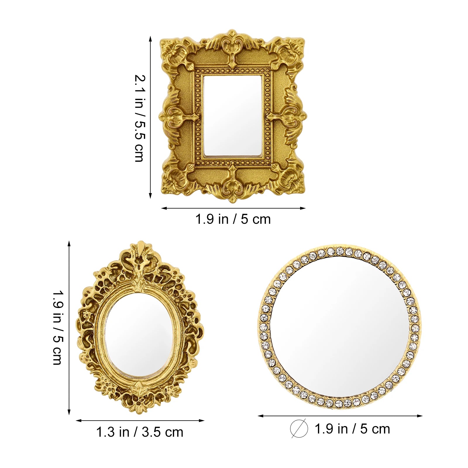 3Pcs Mini Vintage Mirror