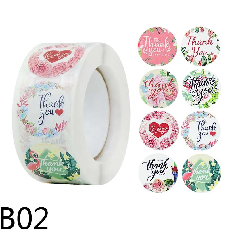 500pcs/Roll 2.5cm Thank You Stickers