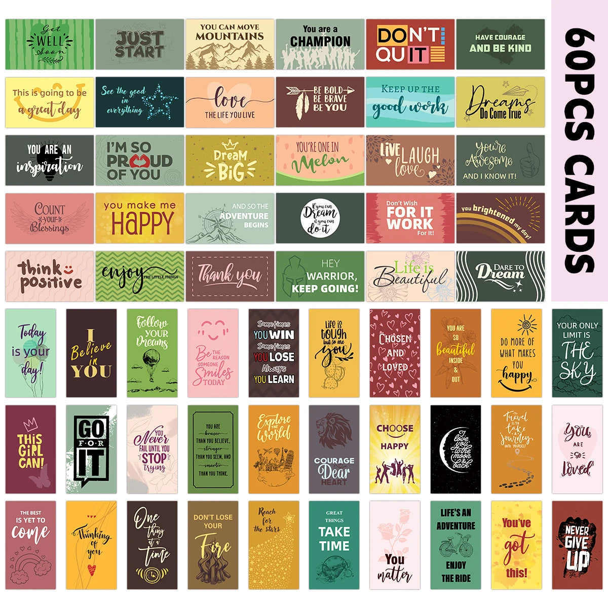 60pcs Uplifting Motivational Quote Cards