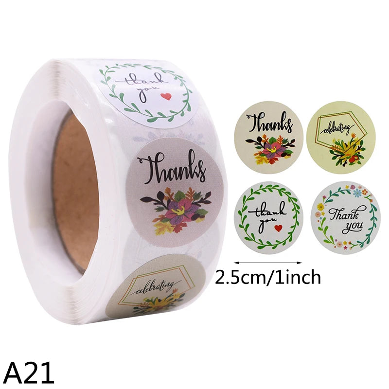 500pcs/Roll 2.5cm Thank You Stickers