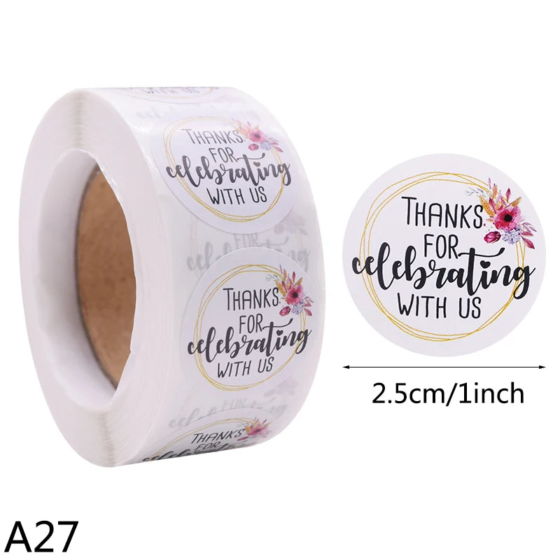 500pcs/Roll 2.5cm Thank You Stickers