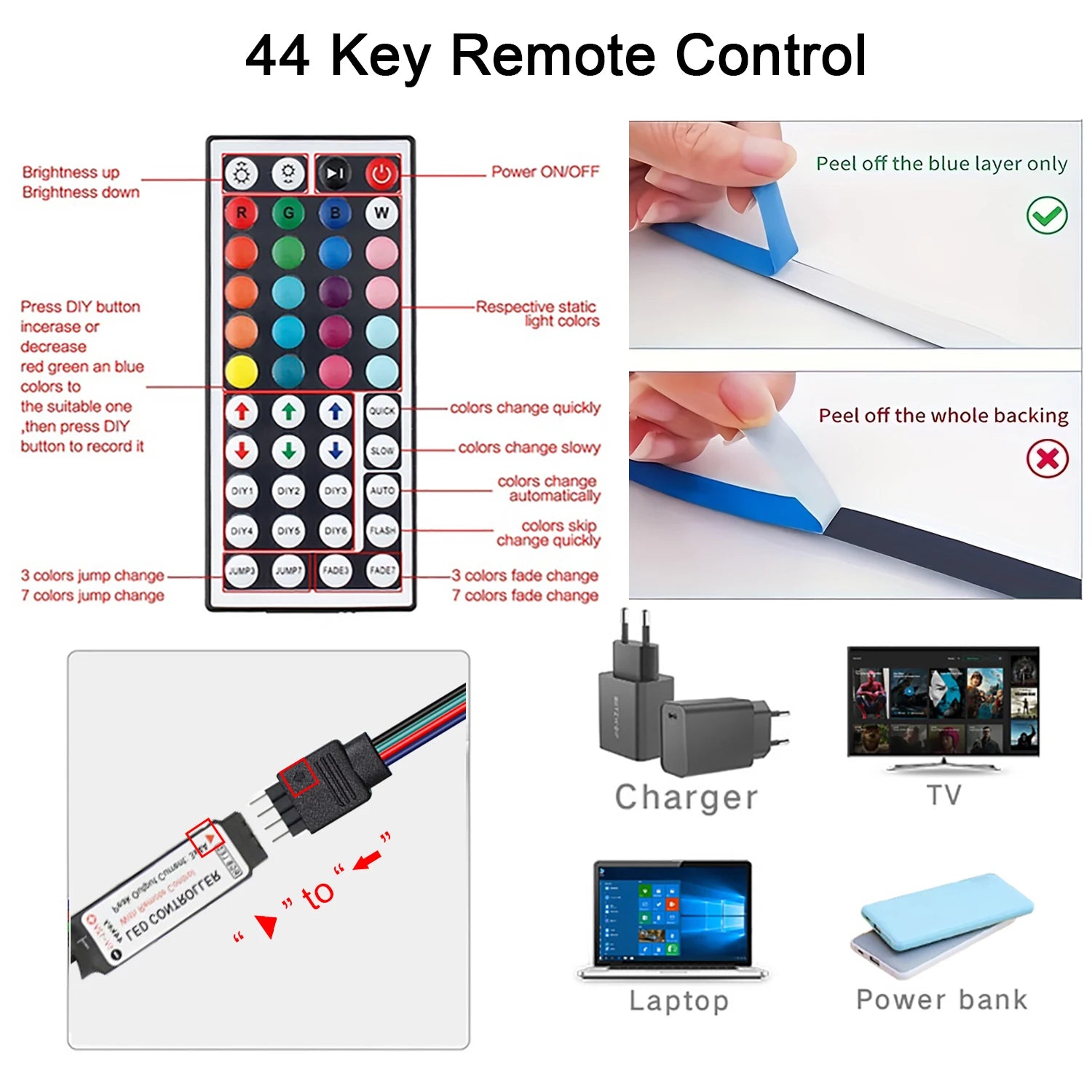 Led Strip Lights with 44 Key Remote Controll
