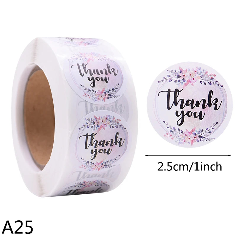 500pcs/Roll 2.5cm Thank You Stickers