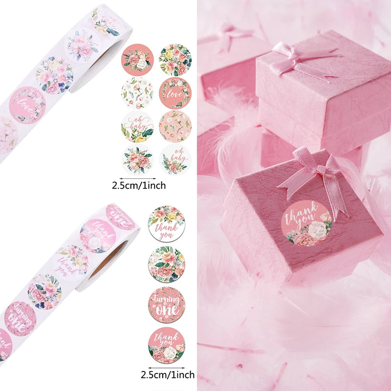 500pcs/Roll 2.5cm Thank You Stickers