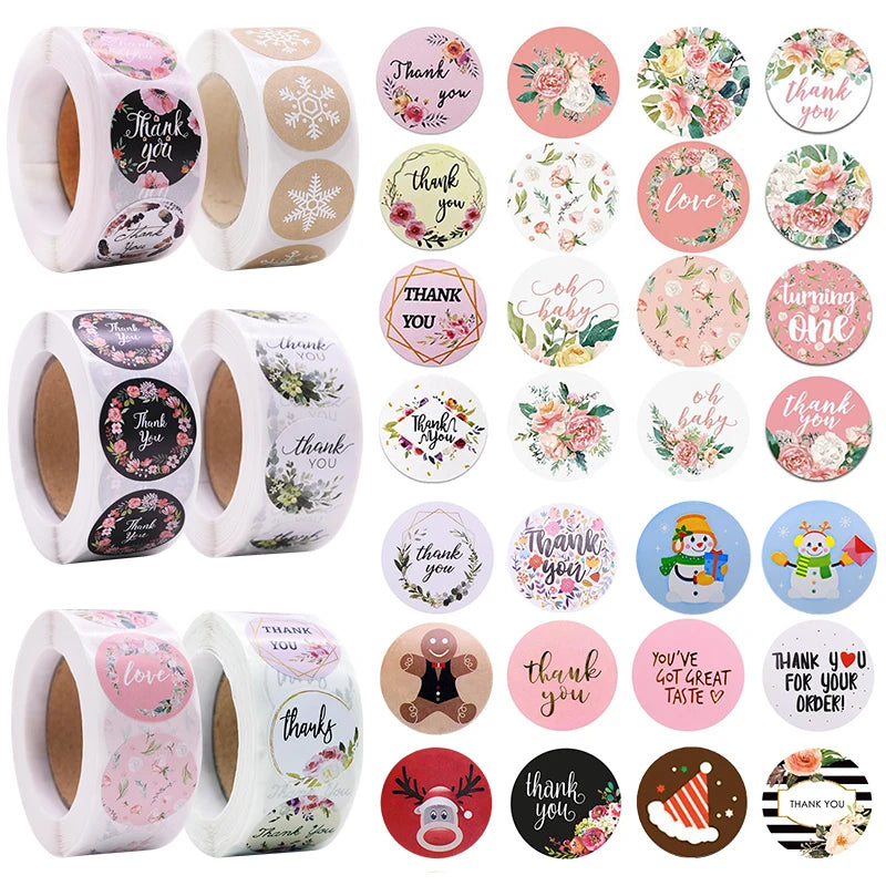 500pcs/Roll 2.5cm Thank You Stickers