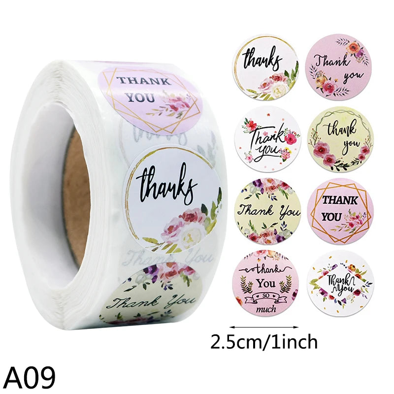 500pcs/Roll 2.5cm Thank You Stickers